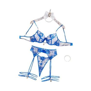 Imagem de Conjunto De Lingerie Transparente Com Bordado Para Mulheres, Cinta-Lig