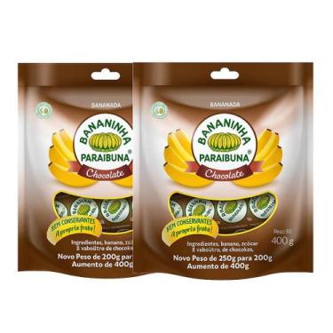 Imagem de Kit 2 Sacos Bananinha com Chocolate Paraibuna 400g  Doce Natural com C