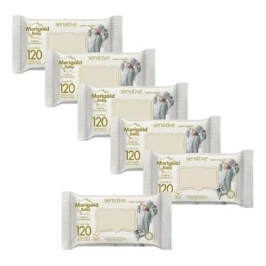 Imagem de Kit 6 Toalha Lenço Umedecido Bebe Marigold Sensitive 120und