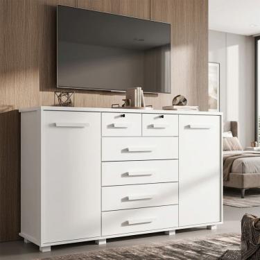 Imagem de Cômoda Mega com Sapateira Grande Espaçosa Portas e Gavetas com Chave Organizador Quarto - Branco