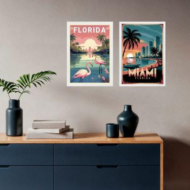 Imagem de Kit 2 Quadros Decorativos Florida Miami 45x34cm