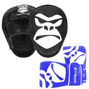 Imagem de Manopla de foco + Luva Bate-Saco Pro Boxe Muay-thai Gorilla Cor: Azul-Unissex
