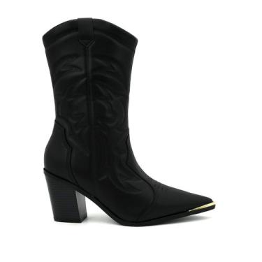 Imagem de Bota Vizzano 3070.112 Salto Medio Grosso Western Feminino, 35, Preto