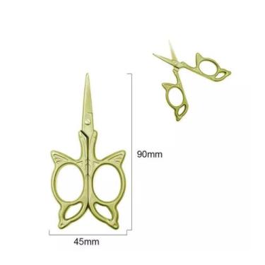 Imagem de Tesoura borboleta inox 9.2x4.5cm cor dourado unidade - CARRETEL