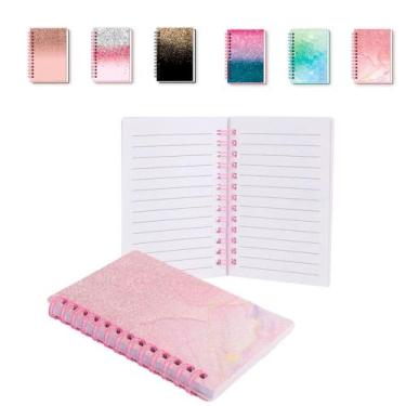 Imagem de Caderneta Bloco De Notas Espiral Com Glitter Cores Sortidas, Rosa