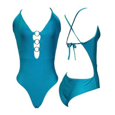 Imagem de Maiô Engana Mamãe Argolas De Metal Dourada Moderna Maio Feminino Lança