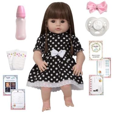 Imagem de Bebe Tipo Reborn Nicole Vestido Bolinha Completa Pode Molhar - Cegonha