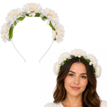 Imagem de Tiara Floral Colorida com Flores Artificiais Cor:Branco - Extra Festas