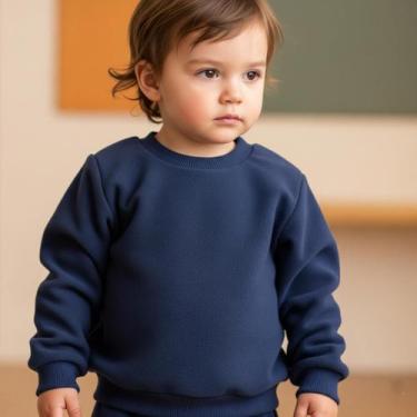 Imagem de Blusa Moletom Infantil Bebe Flanelado Azul Marinho Punho Basico 1 A 3 