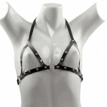 Imagem de Lingerie Harness Couro Areio Sutiâ Preto Sexy Feminino Sensual - Domin