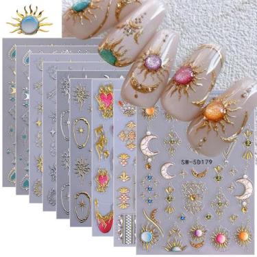 Imagem de Adesivos para unhas STZPRONAIL 9 folhas 5D 3D Sol Lua Estrela
