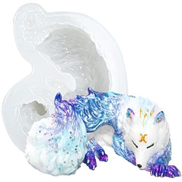 Imagem de FUNSHOWCASE Molde de silicone de lobo dormindo de 10 cm para fundição de resina epóxi, fabricação de joias, jardim de fadas, decoração de bolo de fondant, artesanato de argila de polímero, doces, peso de papel de cimento de concreto