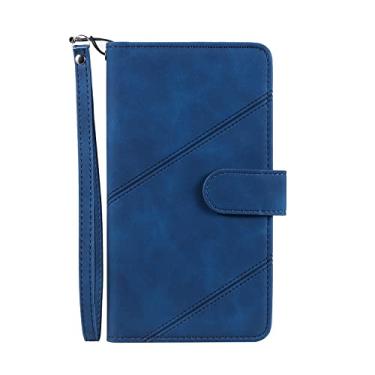 Imagem de LAHappyL Capa carteira para iPhone 13 Pro Max/13 Pro/13/13 Mini, capa flip de couro PU com compartimentos para cartões, pulseira com suporte, capa magnética de TPU (poliuretano termoplástico), azul, 13 Pro de 6,1 polegadas