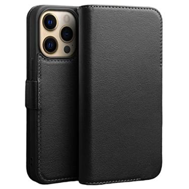 Imagem de LAHappyL Capa carteira para iPhone 13 Pro Max/13 Pro/13/13 Mini, capa flip de couro legítimo feita à mão com suporte para dinheiro, fecho magnético, preta, 13 Pro de 6,1 polegadas