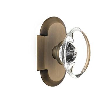 Imagem de Nostalgic Warehouse Placa de campo com puxador de porta de vidro transparente oval, passagem - 7 cm, latão antigo