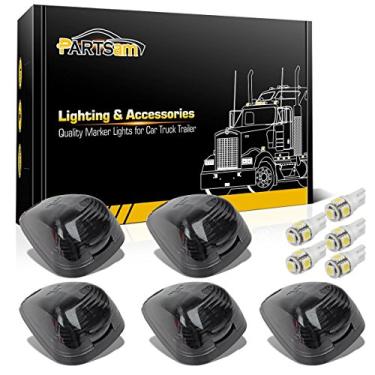Imagem de Partsam 5X luminárias de corrida de marcadores de teto de cabine com luzes brancas de LED compatíveis com Ford F150 F250 F350 F450 F550 F650 F750 E150 E250 E350 E450 1999-2016 Super Duty Pickup Trucks