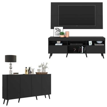 Imagem de Conjunto Sala de Estar Rack + Painel TV 65&quot; e Aparador Retrô Sofia Multimóveis Preto