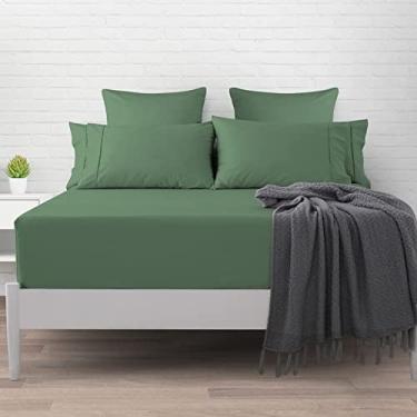 Imagem de Pizuna Lençol king com elastico Verde Ash, 400 fios de algodão 100% sateen de fibra longa Lencol de elastico king 197x204 cm para colchoes ate 40 cm - 1 peça
