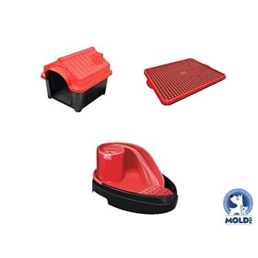 Imagem de Kit Cachorro Cão Casa Sanitario e Bebedouro N.4 Cor:vermelho