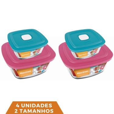 Imagem de 4 Potes de Vidro Com Tampa 2 Tamanhos Facilita Vap Marinex