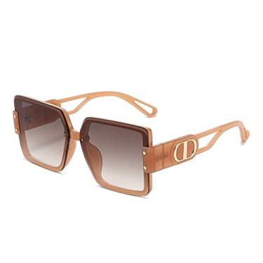 Imagem de Óculos de sol vintage de armação grande designer óculos de sol quadrado grande luxo feminino moda feminina tons uv400, wtyj111 marrom, tamanho único