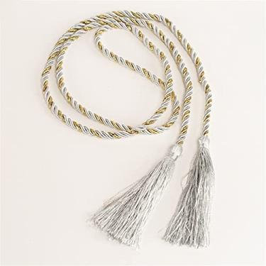 Imagem de Corda de cortina de janela de algodão para decoração de casa clipe de cortina de sala de estar borla tieback suporte de cortina de casa 10 cores, cinza claro, 2 peças