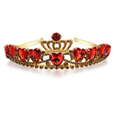 Imagem de Tiara dourada de coração vermelho com coroa de Descendentes 2 Evie fantasia de Dia das Bruxas para crianças
