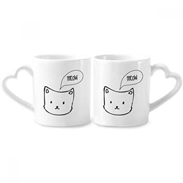 Imagem de Conjunto de canecas de porcelana para casal, cabeça de gato branca, mewing animal e coração