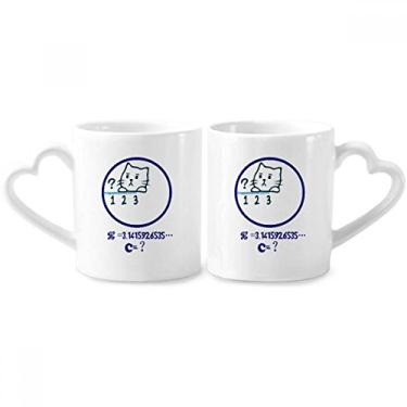 Imagem de Conjunto de canecas de porcelana para casais, ilustração de gato, com tema de matemática, coração