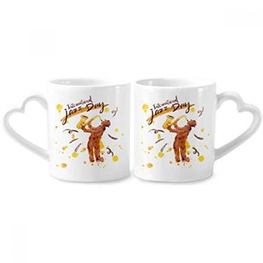 Imagem de Conjunto de canecas de porcelana para casais, instrumentos de saxofone musicais, padrão aquarela, conjunto de canecas de cerâmica