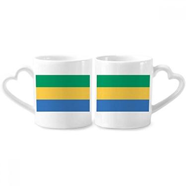 Imagem de Conjunto de canecas de porcelana para casal, bandeira nacional do Gabão, África, copo de cerâmica para amante, alça de coração