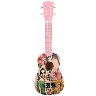 Imagem de Ukulele de 51 cm, guitarra havaiana de madeira sólida, mini guitarra com bolsa de nylon padrão exclusivo e minicinstrumentos musicais ukelele de concerto para iniciantes/crianças/adultos/estudantes (rosa)