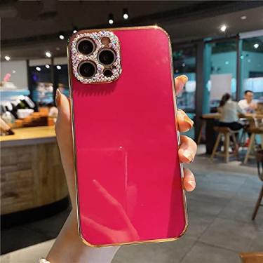 Imagem de Capa de telefone macia para iPhone 13 12 Pro Max Mini 11 Pro XR X XS 7 8 plus SE (Rose Red) para iPhone 7 com proteção de câmera de chapeamento quadrado glitter diamante macio