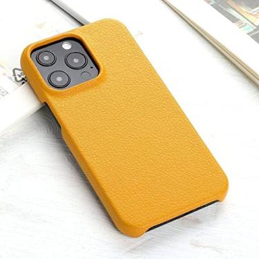 Imagem de Capa de couro de grão de lichia para iPhone 14 13 11 12 Pro Max 13 Mini XR X XS Max 14 Plus Capa traseira, amarela, para iPhone XR
