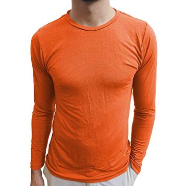 Imagem de Camiseta Masculina Básica Gola Redonda Manga Longa cor:laranja;tamanho:g