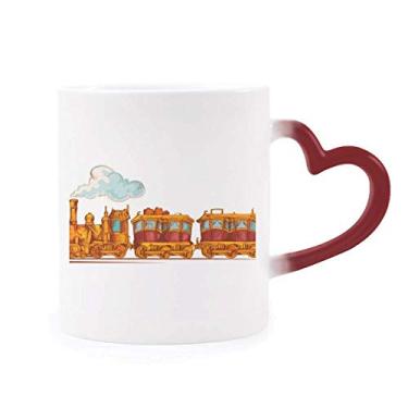 Imagem de Caneca de grés com tema de desenho animado Trenzinho Grã-Bretanha, cultura country sensível ao calor, mudança de cor vermelha