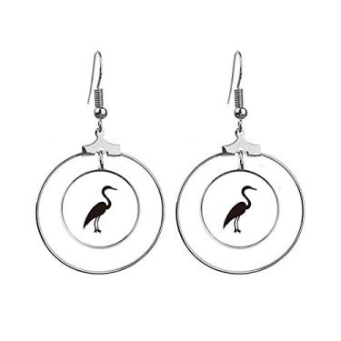 Imagem de Brincos de retrato de animal de garça cinza preto com pingente de argola