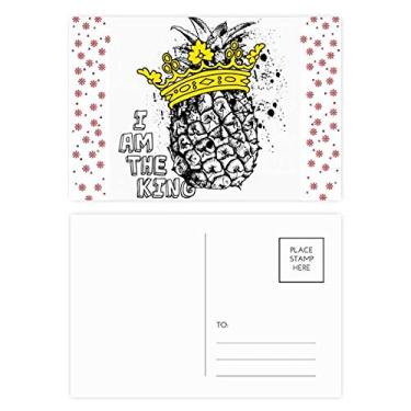 Imagem de Cartão postal para celebração de flores de Natal com desenho em linha de abacaxi, frutas, rei