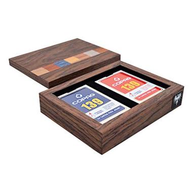 Imagem de Estojo Havana Total Luxo Madeira Marchetado com 2 Baralhos Copag 139 Originais