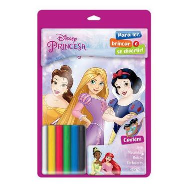 3 Revistas Princesas Disney Colorir Brincar + Lápis Massinha