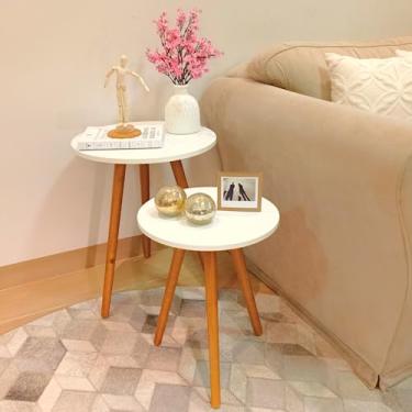 Imagem de Conjunto Mesa Mesinha de Apoio Lateral Sofá Redonda