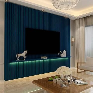 Imagem de Painel Ripado 230x250 Com Led Para Tv 85 Polegadas Nobre Gelius Azul