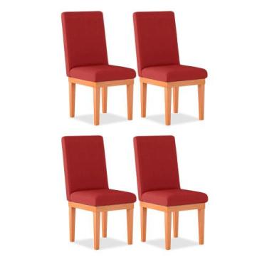 Imagem de Kit 04 Cadeiras Alice Para Sala De Jantar Suede Vermelho - Madeira Pri
