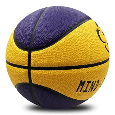 Imagem de MINDCOLLISION Bola de basquete Smiley, couro PU macio absorvente de umidade e resistente ao desgaste, boa aderência, adequado para treinamento interno e externo e competição, roxo amarelo, nº 5