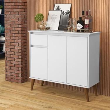Imagem de Aparador/Buffet/Balcão/Bancada VEN Modelo Retrô Com Pés em Madeira Tampo em MDF Usinado Sem Puxadores ExternosAmplo Espaço Interno Para Objetos Cor Branco