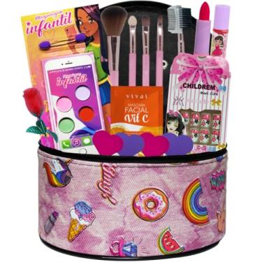 Imagem de Maquiagem Kits Com Maletinha Completa De Make Infantil Cores Vibrantes Bolsa Fofa Paleta de Sombras Batom Pincéis Máscara Facial Para Crianças