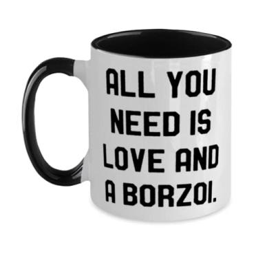 Imagem de All You Need is Love and a Borzoi. Caneca de dois tons de 325 ml, copo de cachorro Borzoi, lindos presentes para cachorro Borzoi
