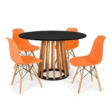 Imagem de Conjunto Mesa de Jantar Talia Amadeirada Preta 120cm com 4 Cadeiras Eames Eiffel - Laranja