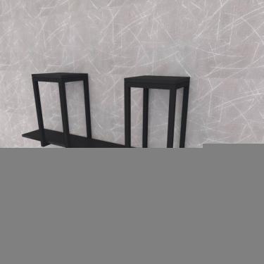 Imagem de Prateleira Industrial Suspensa Estante Parede Nicho Preto Ferro E Madeira Suporte Pratileira