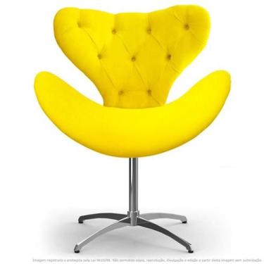 Imagem de Cadeira Com Capitonê Decorativa Poltrona Egg Amarela Com Base Giratóri